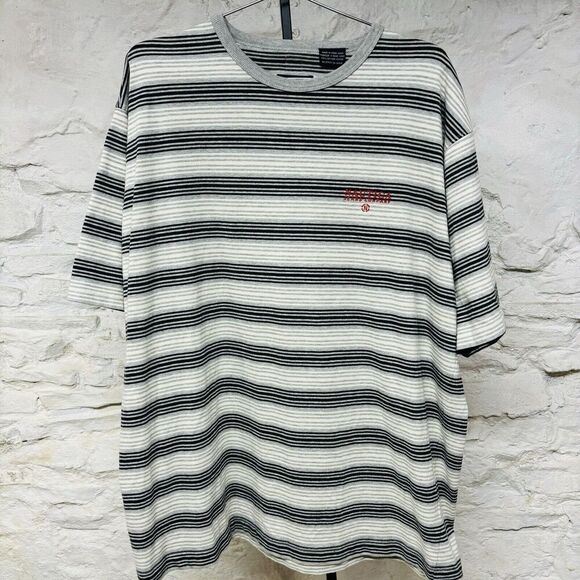 Vintage 90s Nautica Embroidered Logo Boxy T-Shirt Striped Streetwear 100% Cotton - Picture 1 of 8